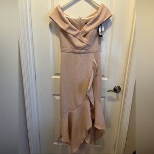 NWT Xscape Beige Asymmetrical Ruffled Gown in Good Condition